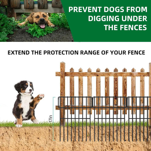 Easy No Dig Dog Fence 25 Panels Garden Barrier 17 Inch High By 27 Foot Long 1.25 Inch Gap Rustproof Metal Decorative Fence Border