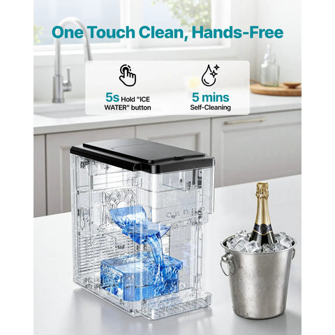 Effortless Countertop Water Dispenser And Rapid Ice Maker Cranking Out 35 Pounds Daily With Fresh Ice Cubes and Crushed Cut for Cold Water on Tap.