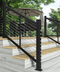 Deck railing with Five Hundred Feet Of One Eighth Inch Stainless Steel Cable Wire Rope T316 Marine Grade 7x7 Construction in outdoor setting.