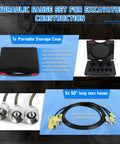 SINOCMP Hydraulic Pressure Test Kit Featuring Three Gauges And Six Couplings With Long Hoses For Excavator Equipment and Heavy Duty Construction Machinery Diagnostic Tools In Portable Case with storage case and test hoses.
