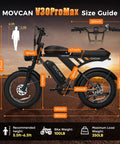Size guide for Beast Mode Dual Motor Electric Bike For Adults With 4000W Peak Power, 37.5 MPH, brown, showing dimensions.
