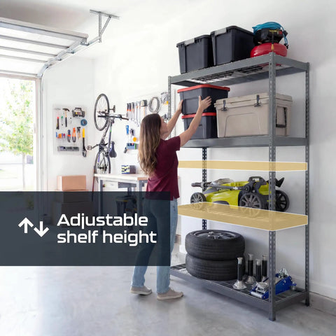 Heavy Duty Steel Garage Shelving Unit, 24X48X84 Industrial Storage Rack With 300 LB Max Load Per Shelf, Hammertone Finish, Rock Solid Badass Organization System