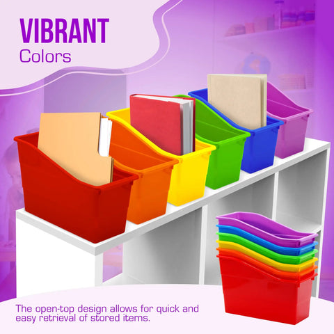 Rainbow Set Of Six Solid Plastic Book And Binder Holders For Classroom And Office Vertical File Bins No Fuss Desk Organizers Campus Setup Essentials Everyday Carry
