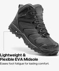 All Black Steel Toe Waterproof Work Boots For Men With Rugged Construction Durable Toe Cap ASTM 2413 18 Safety Rating And Slip Resistant Sole Armadillo STL Built Tough For The Jobsite side view, highlighting lightweight EVA midsole.