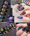 Cat Eye Gel Nail Polish Kit With Magnetic Stick 9D Dual Colors HEMA Free Galaxy Chameleon Effect UV LED Safe designs.