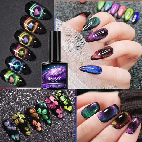 Cat Eye Gel Nail Polish Kit With Magnetic Stick 9D Dual Colors HEMA Free Galaxy Chameleon Effect UV LED Safe designs.