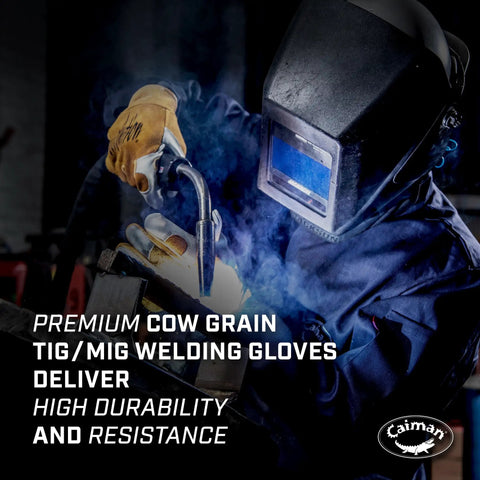 Welder using All Day Comfort Welding Gloves With Premium Cow Grain Leather And Double Stitched Palm Padding