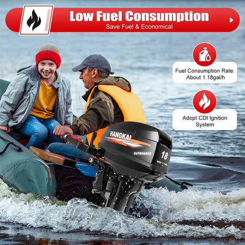 Nazeaob 2 Stroke 18HP Outboard Motor For Fishing Boats 246CC Heavy Duty Engine with CDI ignition on fishing boat in water