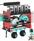 Heavy Duty 3 Layer Power Tool Organizer Wall Mount With Charging Station And 6 Outlet Power Strip Adjustable Metal Storage Rack Drill Holders Hooks And Drill Bit Rack For Garage And Workshop Red with tools and 200lb capacity