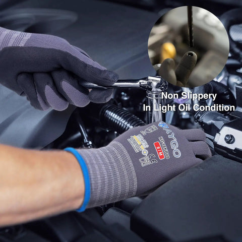 MicroFoam Nitrile Coated Work Gloves With 25 Percent Thinner Coating 3 Pairs Seamless Knit Nylon For Men And Women Ideal For Automotive Warehouse And Construction Large Gray KG18NB