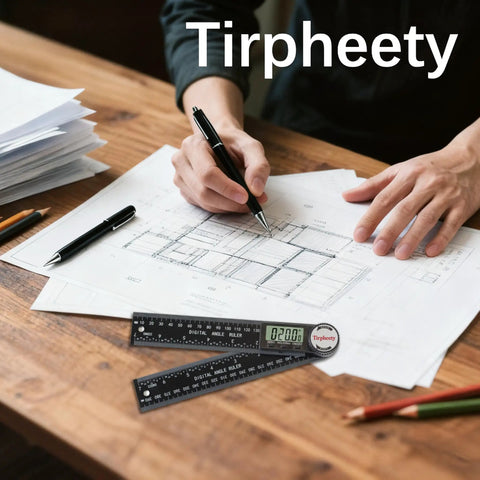 Pro Level Digital Angle Finder Protractor yielding dead on 360 degree measurements used to mark angles on construction plans.