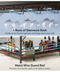 L Shaped Home Bar Unit With 3 Tier Storage Shelves And Wine Glass Holder showing stemware rack and metal wire guard rail