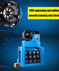 Hardcore Heavy Duty Top Shelf High Pressure Hydraulic Hose Crimper Machine With 13 Interchangeable Dies For Quick Electric Tube Shrinking And Fast Pipe Fitting On Any Job Site Using Standard 220V Plug And 4k Watt Motor with CNC engraving feature.