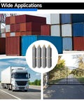 5 Pack Weld On Water Drop Gate Hinges For Doors And Fences in front of cargo containers, truck, and gated driveway