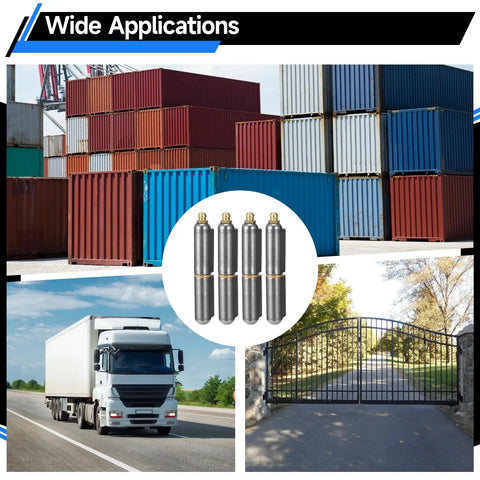 5 Pack Weld On Water Drop Gate Hinges For Doors And Fences in front of cargo containers, truck, and gated driveway