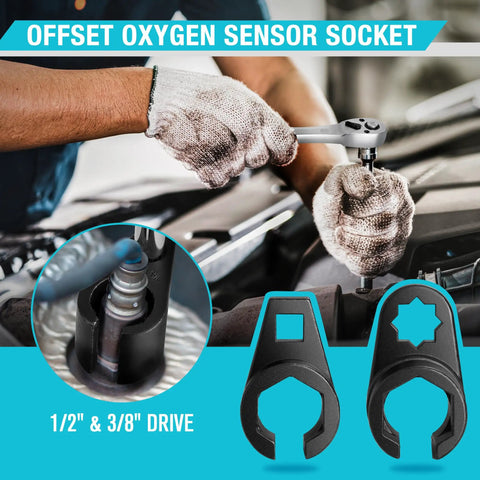 Mechanic using Five Piece Oxygen Sensor Socket And Thread Chaser Kit for Cars with 22mm Offset Sockets in 1/2 and 3/8 inch drives