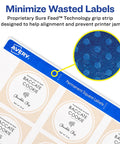 Hassle Free Printable Square Labels 2X2 Inch Matte White For Laser And Inkjet Printers 300 Count sheet showing grip technology feature.