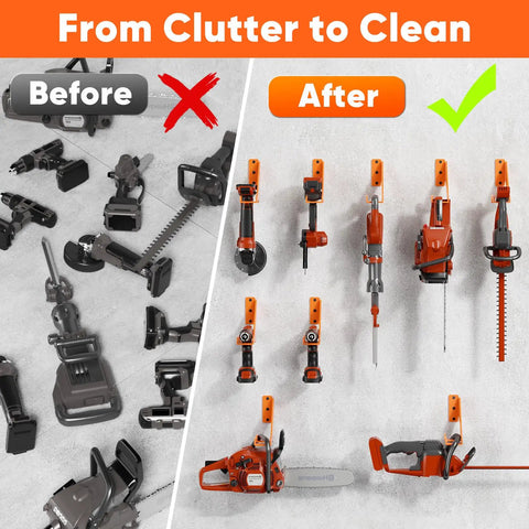 Heavy Duty Chainsaw Hanger Wall Mount 2 Pack Holds Up To 70 Lbs Beefy Metal Chainsaw Holder organizing tools in garage