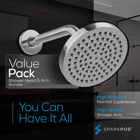 6 Inch Rain Shower Head With 9 Inch Shower Arm High Pressure Rainfall For A Strong Water Flow No Tools 1 Minute Install Durable