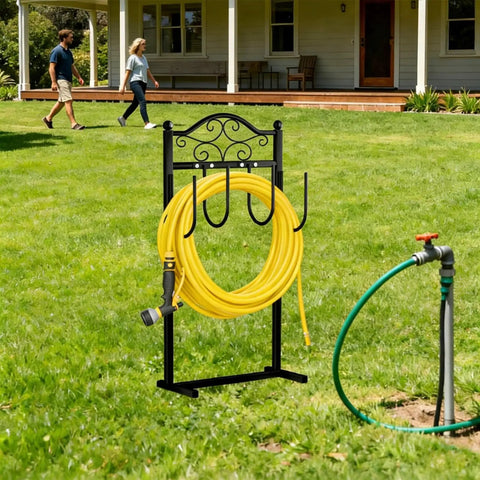 Heavy Duty Garden Hose Holder Stand For 100 Foot Hoses Freestanding Water Hose Rack With Quad Anchor Base In Yard