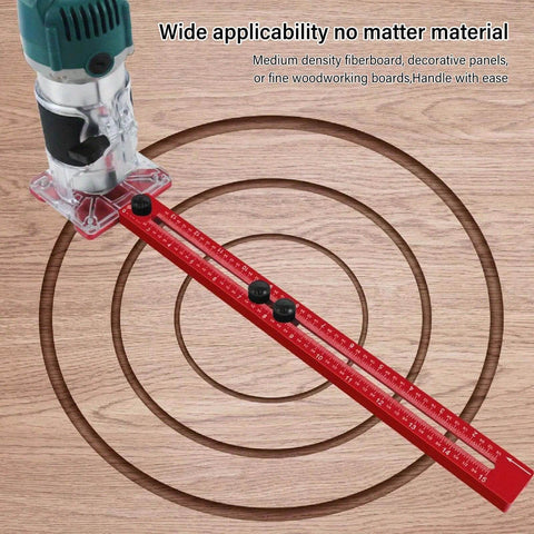 4 In 1 Router Jig With Adjustable Milling Groove Bracket For Woodworking on wooden surface, showing circular cuts