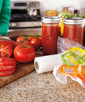 Custom Length Vacuum Sealer Bags Multipack Of 5 Count Rolls For Airtight Food Storage And Sous Vide on kitchen counter with vegetables