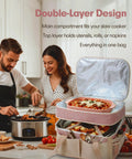 Couple using Heavy Duty Insulated Slow Cooker Carrying Bag 6 To 8 Quart Oval, Double Layer Travel Tote in kitchen