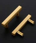 5 Pack Brass Champagne Gold Square Cabinet Pulls For Kitchen Cabinets And Drawers, 4 Inch Overall Length, side view display