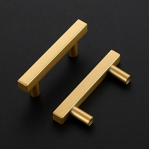 5 Pack Brass Champagne Gold Square Cabinet Pulls For Kitchen Cabinets And Drawers, 4 Inch Overall Length, side view display