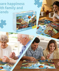 Family assembling Vintage Main Street Jigsaw Puzzle For Adults With Classic Cars And Hot Air Balloons, 500 pieces, 20.5x15 inches