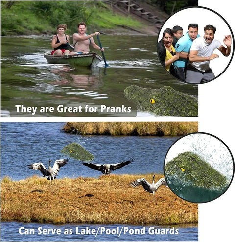 Alligator Head RC Boat With 2.4 GHz Remote Control, 15 MPH High Speed, floating in water for pranks and guarding lakes.
