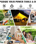 Collage showing power tools, DIY projects, and outdoor activities powered by Two Pack Battery Adapters Compatible With Makita 18V Batteries.
