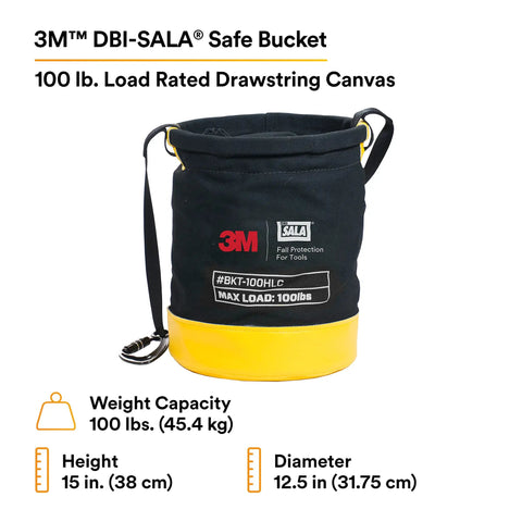 Canvas Spill Control Safe Bucket For Tools With Six D Ring Connection Points Drawstring Closure Heavy Duty 24 Oz Cotton Duck Canvas