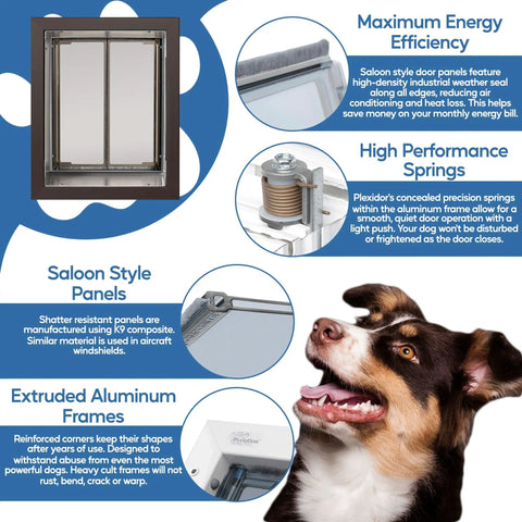 Premium Bronze Wall Mount Pet Door For Heavy Duty Cats And Dogs Large Plus Frame With Energy Efficient Glass Fits French Doors, detailed view of panels.