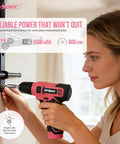 Pink 8V USB Rechargeable Power Drill Driver Kit For Women Cordless Lightweight Electric Drill in use on a wall bracket.