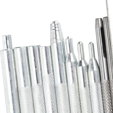 Close-up of stainless steel tools from the Stainless Steel DIY Leather Hole Punch Tool Set For Handbags Clothing Cardboard And Crafts