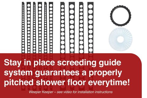 Conversion Shower Floor Kit With Built In Slope And Curb For Fast Drainage Tile Over Any Liner System Lightweight High Impact Plastic That Never Rot Easy Install No Brainer Black And Clear components shown.