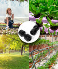 Close-up of Amazon 30-pack 1/4 in drip irrigation straight quick-connect fittings, black plastic for 1/4 in tubing