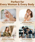 Collage showing women enjoying skincare, postpartum care, work relaxation, and fitness workouts