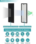 Two Pack HEPA Replacement Filters For NEA120 And CAF W36USW Air Purifiers shown with activated carbon and allergen trapping details