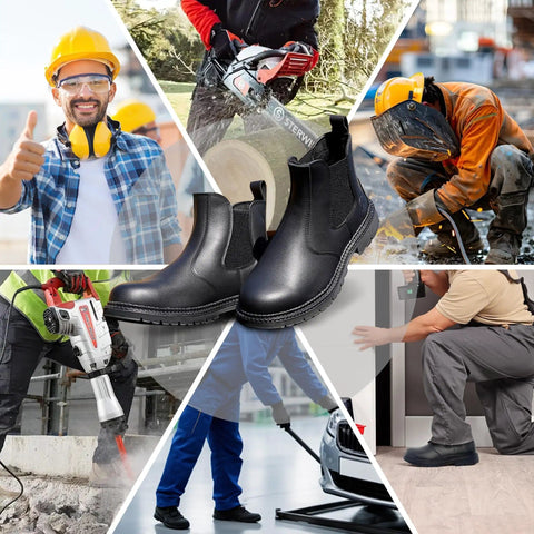 Slip On Steel Toe Go To Work Boots For Men Waterproof Non Slip Lightweight All Day Comfort Built For Tough Industrial And Construction Jobs With Impact And Puncture Protection And CSA ASTM Safety Approved