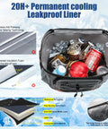 Leak Proof Insulated Backpack Cooler For Men And Women 36 Can Soft Cooler Backpack with ice and drinks inside.