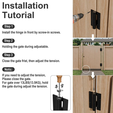 Installation tutorial for Heavy Duty Aluminum Self Closing Gate Hinges Featuring Slick Adjustable Spring Tension for gates.