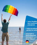 Person flying Rainbow 2.2 Stunt Kite For Beginners And Beyond Dual Line Foil Sport Kite Easy Setup Smooth Handling on beach