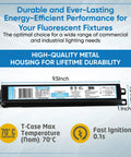 Instant Start Centium Fluorescent Ballast For 3 F32T8 Lamps 120-277V 50-60Hz with product dimensions and features