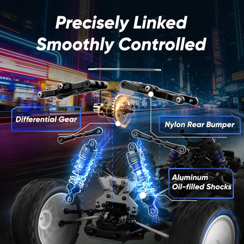 Diagram of One Twelfth Scale Brushless RC Car With 50 MPH Top Speed Off Road 4WD Buggy Electric showing gear and shocks