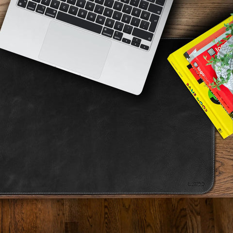Top Grain Leather Extended Mouse Pad For Office And Gaming Large Desk Mat With Slick Writing Surface under laptop on desk