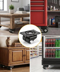 Heavy Duty Low Profile Caster Wheels 8 Pack Double Wheel Swivel Casters Real Deal Stability Smooth As Butter Furniture Movers image showing various installations on furniture and tools.