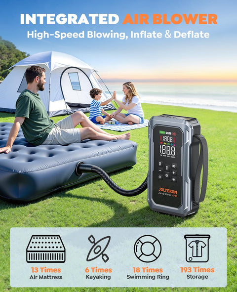 All In One Car Jump Starter With Air Compressor And Tire Inflator used for inflating air mattress at campsite
