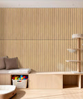 Snag This Dope 6 Pack Set Of Teak Acoustic Wall Panels That Slash Echoes And Kill Room Noise Fast Premium High Quality Polyester Sound Absorbing Pads For Creators on a stylish wall.